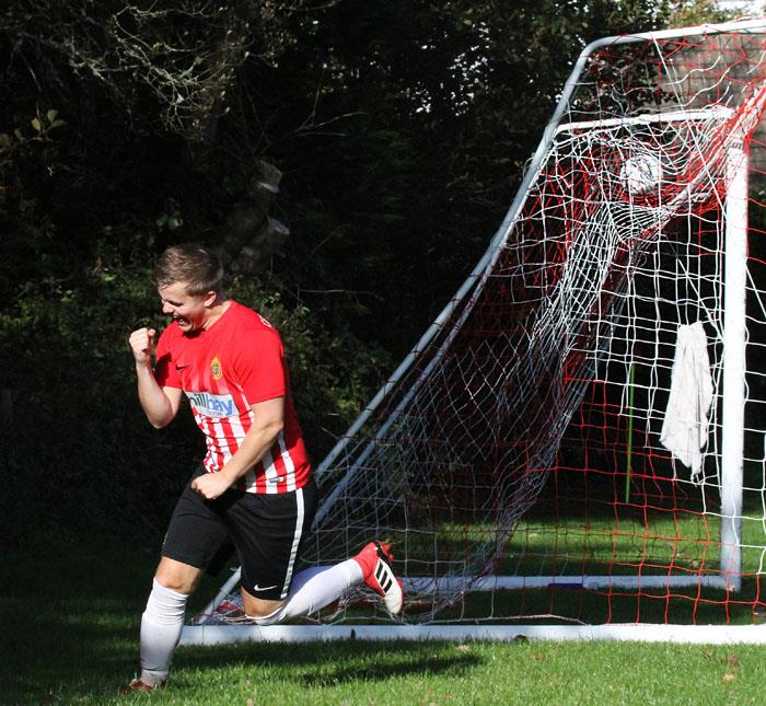 Jack Franklin celebrates scoring for Saundersfoot against Neyland Jack Franklin celebrates scoring for Saundersfoot against Neyland